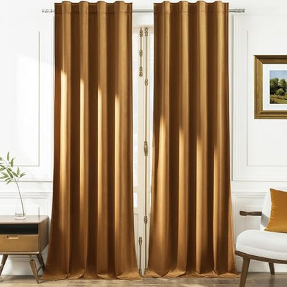 Timeper Gold Brown Velvet Curtains W42 x L96 inches 2 Panels, Light Blocking Curtains for Bedroom Living Room Thermal Insulated Luxury Super Soft Window Drapes,Back Tab & Rod Pocket - color: Gold Brown, size: 42"W x 96"L (Pack of 2)