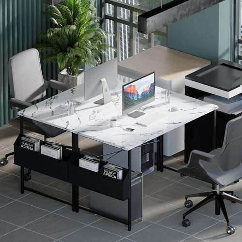 Pamray 47 Inch Computer Desk for Small Spaces with Storage Bag, Home Office Work Desk with Headphone Hook, Small Office Desk Study Writing Table - color: Marble, size: 47 Inch