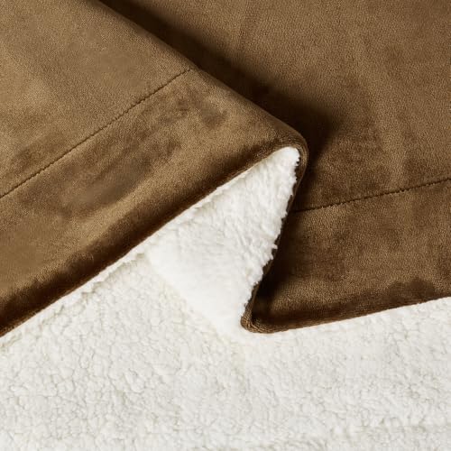 Amazon Basics Reversible Sherpa Throw Blanket, Soft Flannel and Plush, 50"x60", Brown - color: Brown, size: Throw (50"x60")