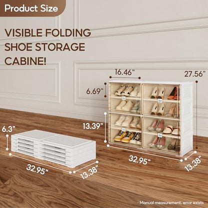 ANTBOX Portable Shoe Rack Organizer for Closet Entryway, Stackable Sneaker Storage Shoe Cabinet with Magnetic Clear Door, Large Plastic Storage containers Bins with Lids 4 Tiers 16 Pairs - size: 4 Tiers 16 Pairs