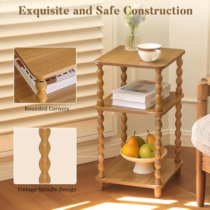 Fultyle End Table, Small Side Table with 3 Tier Open Shelf, Modern Night Stand Accent Table for Small Spaces, Living Room and Office (Caramel Tan) - color: Caramel Tan