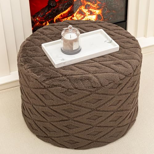 Round Pouf Ottoman Footstool 20x14In Ottoman Footrest for Couch Dark Coffee | All-One Foam Pouf, Ottoman Coffee Table,Couch Foot Rest,Chair Footrest,Remov. Cover, Perfect for Living Room, Bedroom & Dorm - color: Dark Coffee