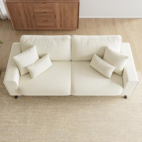 85" Loveseat Sofa, Chenille Couch with Deep Seat, Warm White | Clean-look modern couch with 4 pillows, hidden side pockets, easy assembly for living rooms, apartments, and offices - color: Warm White