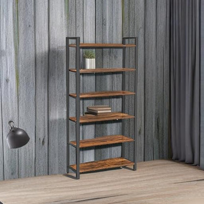 VASAGLE 6-Tier Bookshelf with Steel Frame, 31.5 x 11.8 x 72.6 Inches | Book Shelf, Modern Basic, Living Room, Home Office, Study, Rustic Brown and Matte Black, BARNET Collection ULLS082B01 - color: Rustic Brown + Ink Black, size: 6 Tiers (11.8"D x 31.5"W)