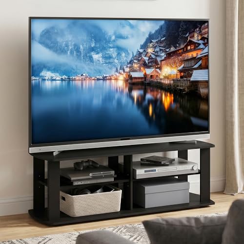 3-Tier Entertainment Center with Open Shelves Storage, TV Console for TV up to 50 Inch, Soft Edges TV Stand, for Bedroom, Living Room, Black - color: Black, size: Fit TV up to 50 in