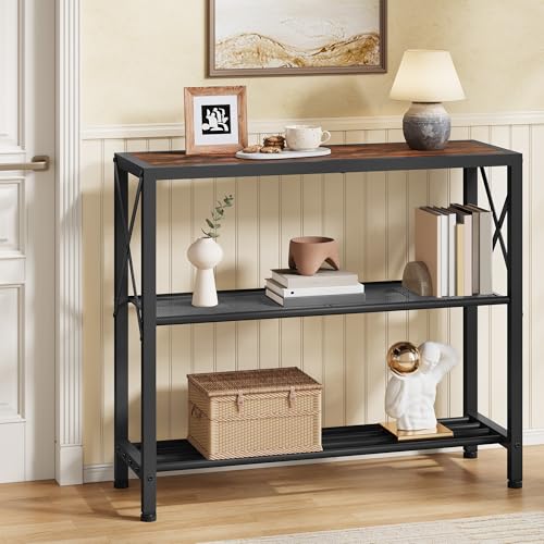 Hoctieon Industrial Console Table, 3-Tier Entryway Tables, Metal Frame, Sofa Table with Shelf, Hallway Tables, Entrance Desk for Entryway, Living Room, Foyer, Hallway, Rustic Brown&Black - color: Rustic Brown, size: 1 Pack