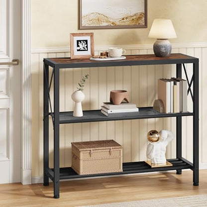 Hoctieon Industrial Console Table, 3-Tier Entryway Tables, Metal Frame, Sofa Table with Shelf, Hallway Tables, Entrance Desk for Entryway, Living Room, Foyer, Hallway, Rustic Brown&Black - color: Rustic Brown, size: 1 Pack