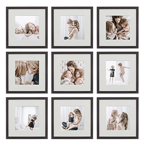 Sheffield Home 9 Piece Gallery Wall Frame Set, 12x12 Inch, Dark Oak - color: Dark Oak, size: 12x12 Inch