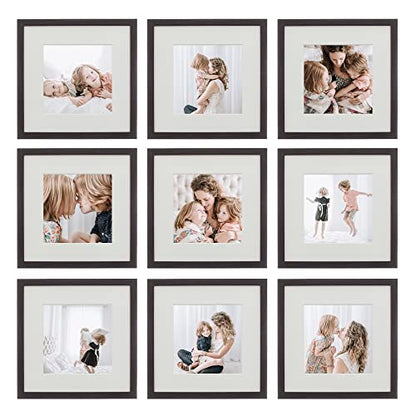 Sheffield Home 9 Piece Gallery Wall Frame Set, 12x12 Inch, Dark Oak - color: Dark Oak, size: 12x12 Inch