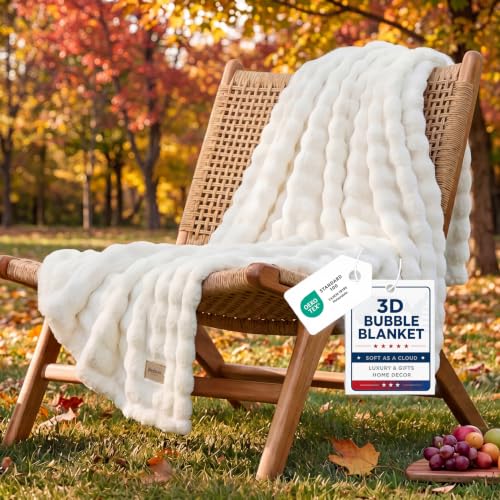Bedsure 3D Fleece Bubble Blanket for Couch - GentleSoft Cute White Throw Blanket for Sofa Bed Room Decor - Luxury Soft Cozy Cloud Blanket Mothers Gifts for Women, Lightweight, Off White, 50"×60" - color: 01 Off White, size: Throw (50" X 60")