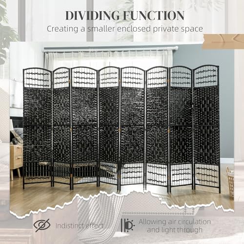 HOMCOM 8 Panel Room Divider, Folding Privacy Screen, 5.6', Black | Room Separator, Wave Fiber Freestanding Partition Wall Divider - color: Black, size: 8 Panel