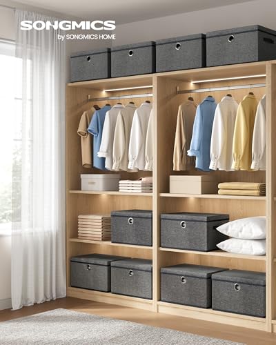 SONGMICS Large Storage Bins with Lids, 3 Pack Foldable Storage Boxes | 3 Pack Foldable Storage Boxes, 31 Quart Fabric Closet Organizer, 15.7 x 11.8 x 9.8 Inches, Slate Gray URFB540GN01 - color: Slate Gray（With Lids）, size: 31 Quart- 3 pack