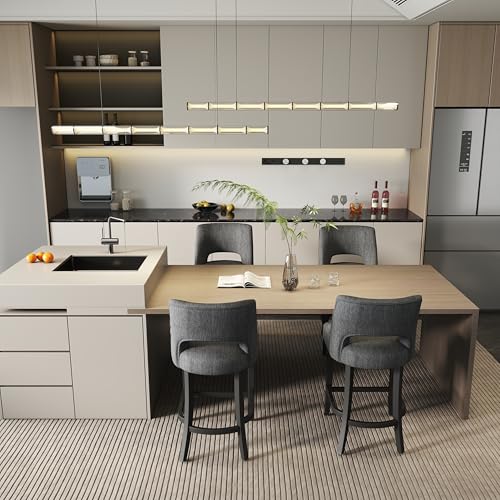 VKNOW Bar Stools Set of 4, 26" Upholstered Counter Height Bar Stools | Modern Counter Stools with Black Rubberwood Legs for Kitchen Island Dining Room Bar, Dark Grey-Black Legs - color: Dark Grey-black Legs, size: Set of 4