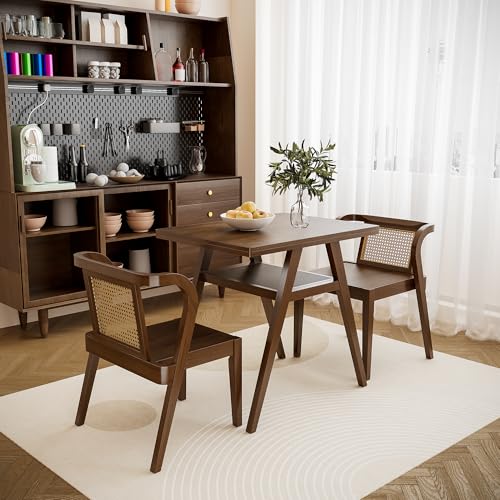 3-Piece Modern Dining Set with Stackable Dining Chairs, Solid Wood Square Table and Chair Breakfast Table Set for 2 Person, Space Saving Dinette for Dining Room, Kitchen, Living Room, Dark Walnut - color: Dark Walnut