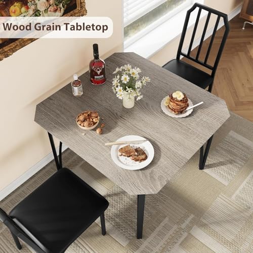 IDEALHOUSE Dining Table Set for 2, Kitchen Table Set of 2 with Upholstered Cushion Chairs, Dining Room Table Set with Kitchen Chairs, Easy to Assemble, Suitable for Apartment - (Gray) - size: 1* Table + 2* Chairs (Gray)