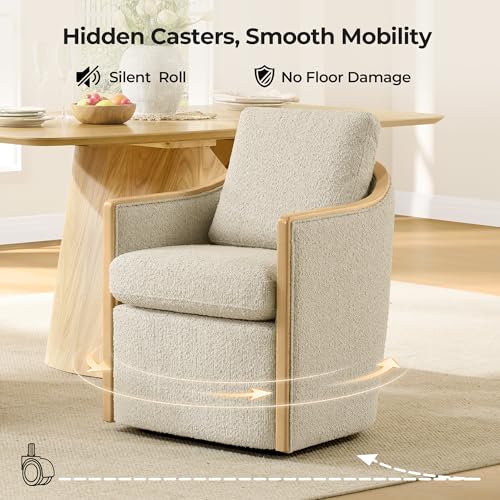 CHITA Upholstered Dining Chairs Set of 4 with Hidden Casters, Oatmeal | Fully Assembled Modern Dining Chair with Backrest & Wood Armrest, Chenille Barrel Chairs for Dining Room, Kitchen Chairs - color: Oatmeal, size: set of 4