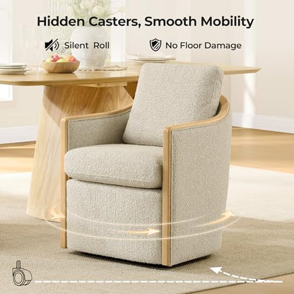 CHITA Upholstered Dining Chairs Set of 4 with Hidden Casters, Oatmeal | Fully Assembled Modern Dining Chair with Backrest & Wood Armrest, Chenille Barrel Chairs for Dining Room, Kitchen Chairs - color: Oatmeal, size: set of 4