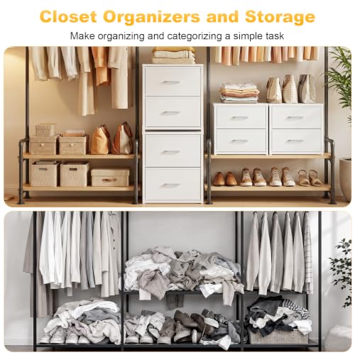 2 Pack Stackable Storage Drawers, Closet Drawers, White | Closet Organizers and Storage Dresser for Closet with Fabric Drawers Ideal for Bedroom & Dorm Storage Clothes Storage
