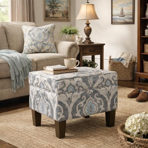 HomePop 22" Modern Rectangular Storage Ottoman - Suri Blue - color: Blue Slate