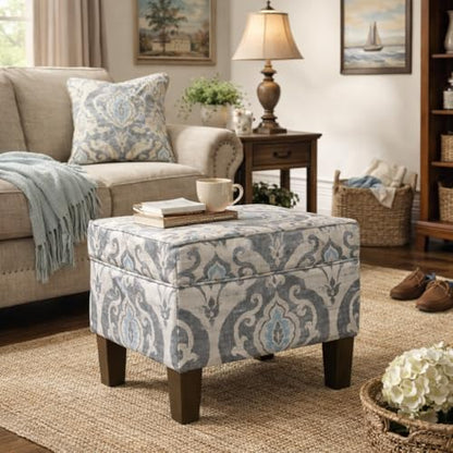 HomePop 22" Modern Rectangular Storage Ottoman - Suri Blue - color: Blue Slate
