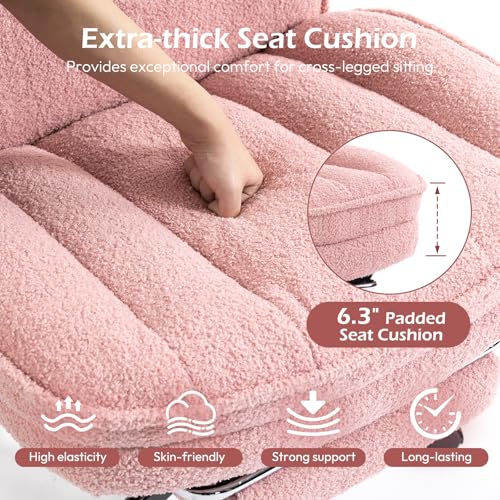 Criss Cross Chair with Wheels - Home Office Desk Chairs with Foot Rest, Morden Comfy Swivel Makeup Chair for Vanity, Ergonomic Cross Legged Office Chair with High Back & Wide Seat, Pink - color: Pink