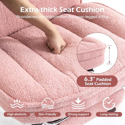 Criss Cross Chair with Wheels - Home Office Desk Chairs with Foot Rest, Morden Comfy Swivel Makeup Chair for Vanity, Ergonomic Cross Legged Office Chair with High Back & Wide Seat, Pink - color: Pink