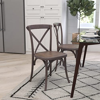 Merrick Lane Bardstown X-Back Bistro Style Wooden Dining Chair for Kitchens and Dining Rooms, High-Back Wood Stackable Kitchen Chair, Dark Driftwood - color: Dark Driftwood
