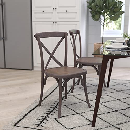 Merrick Lane Bardstown X-Back Bistro Style Wooden Dining Chair for Kitchens and Dining Rooms, High-Back Wood Stackable Kitchen Chair, Dark Driftwood - color: Dark Driftwood