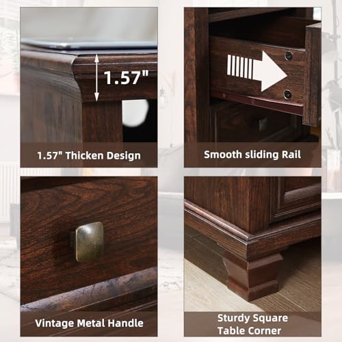 Farmhouse Nightstand with Charging Station, Walnut | End Tables Bedroom with 2 Drawers, Traditional Night Stand with Open Shelf & Thickened Top & Square Wooden Legs - color: Walnut, size: 18"D x 18"W x 25"H (2 Drawers)