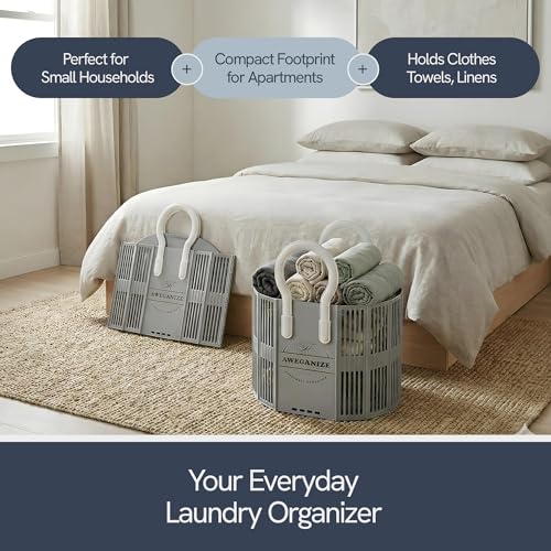 Collapsible Laundry Basket with Handles, 40L Foldable Clothes Hamper Folds 3cm Flat, Space Saving for Apartment, Dorm, RV, Small Spaces, Portable Grocery Tote - color: Grey