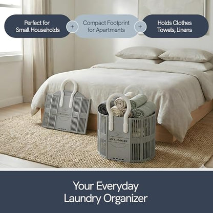 Collapsible Laundry Basket with Handles, 40L Foldable Clothes Hamper Folds 3cm Flat, Space Saving for Apartment, Dorm, RV, Small Spaces, Portable Grocery Tote - color: Grey