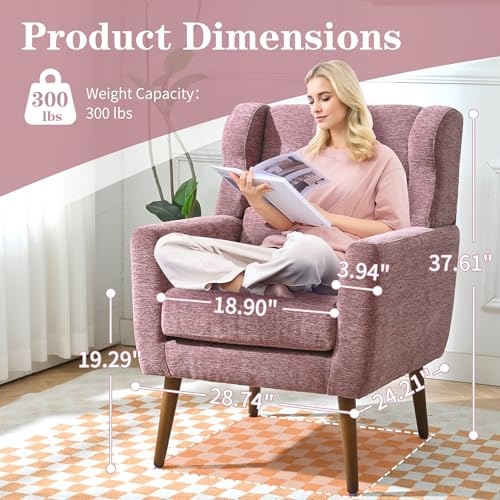Accent Chair Set of 2, Upholstered Armchair with Pillow, Fabric Single Sofa Chair with Lounge Seat and Wood Legs Accent Chair for Living Room Small Spaces (Purple, Set of 2) - color: Purple, size: Set of 2