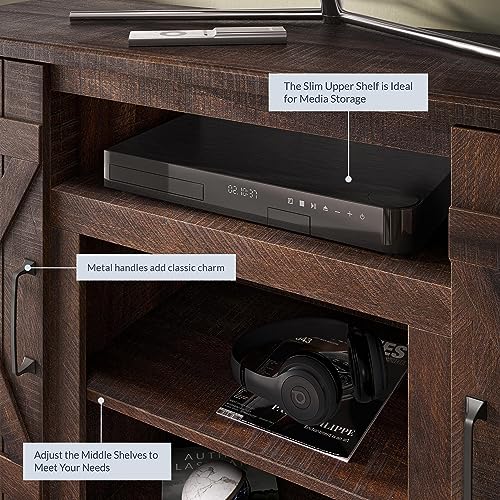BELLEZE Industrial 47 Inch Rustic Wood TV Stand & Media Entertainment Center Console Table for TVs up to 50 Inch with Open Storage Shelves & Cabinets - Veropeso (Espresso) - color: Espresso, style: 47"