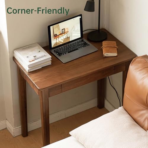 Walnut Desk, Solid Wood Home Office Desk, Mid-Century Modern Computer Desk with Drawers, Writing Desk for Study, Bedroom, Work 39.37" W - size: 39.37"W