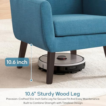 HUIMO Button-Tufted Accent Chairs,Upholstered Reading Living Room Chair,Mid Century Modern Chair with Linen Fabric, Club Chair,Comfy Arm Chairs for Living Room,Bedroom Lake Blue | Mid Century Modern Tufted Armchair with Fabric,Comfy Arm Chairs for Club Li