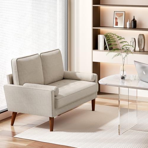 Vesgantti 48" Loveseat Sofa, Small Couch with Solid Wood Legs | Solid Wood Legs - color: Beige