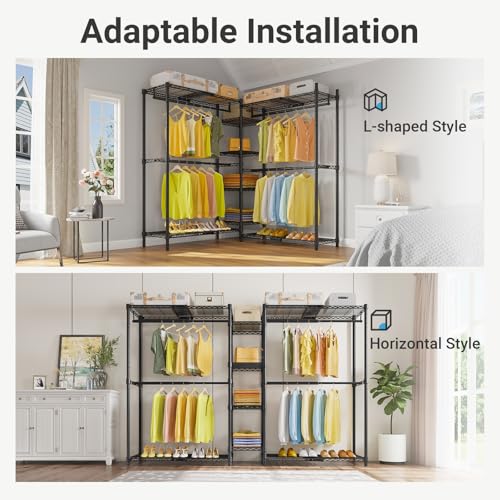 VIPEK X3 Expandable Heavy Duty Clothes Rack Closet Organizer System Black | Large Freestanding Clothing Rack with Adjustable Shelves and Hanger Rods from 5'2" to 8', Reach-in & Walk-in Closet 1210LBS - color: Black, size: X3