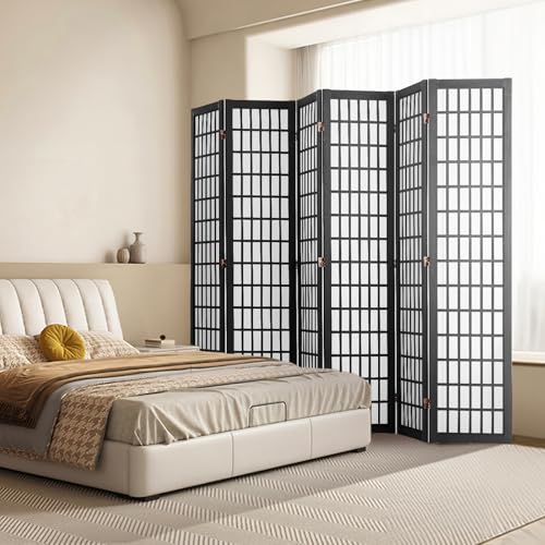 VEVOR Room Divider, 6 Panel Japanese Room Divider, Folding Privacy Screen Indoor, Portable Partition Dividers and Decoration Screens, for Room Separation, Home, Office, Restaurant & Bedroom (Black) - color: Black, size: 6 Panel