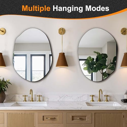 Irregular Wall Mirror, 24"x18" | Compact Asymmetrical Cloud Shape, Frameless, Bathroom, Bedroom & Hallway, Modern Boho, Wall-Mounted - size: 24"L x 18"W