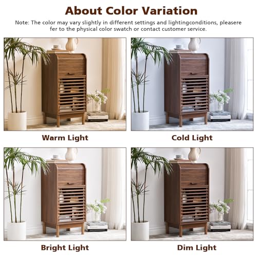 Ahokua Modern Single-Door Accent Cabinet with Curved Roll-Top and Slatted Door Design, Tall Narrow Storage Cabinet for Living Room, Entryway, Hallway, or Home Office