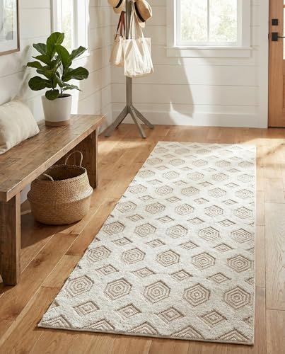 Rugs.com - Sabrina Soto Casa Rug – 8 Ft Runner Beige Cotton Textured Runner Modern Geometric Design for Hallways, Entryways, and Bedrooms - color: Beige, size: 2'3" x 8' (Runner)