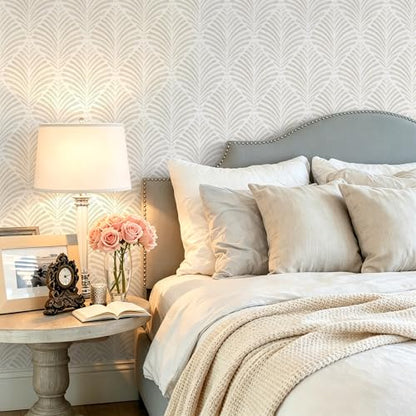 Safiyya 17.3"x393" Peel and Stick Wallpaper Boho Contact Paper Beige Neutral Modern Geometric Wall Paper Self Adhesive Removable Wallpaper for Bedroom Vinyl Rolls - color: Beige and White, size: 17.3" x 393"