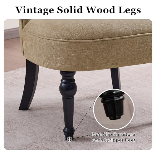Upholstered Accent Chair, French Country Side Chair (1, Light Brown) | with Tufted Backrest, Thick Padded Seat and Solid Wood Legs for Bedroom, Living Room, Vanity & Reading Nook - color: Light Brown