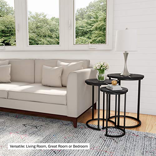 Lavish Home Round Nesting Tables Set of 3, Faux Marble Tabletop, Black | 25”H / 22.5”H / 20.25”H Modern Side Tables, Space Saving Accent Table Set, for Living Room, Bedroom, Dorm or Home Office - color: Black Marble