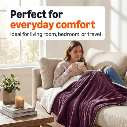 Amazon Basics Reversible Sherpa Throw Blanket, Velvety Flannel, Ultra Soft, Plum, 50"x60" - color: Plum, size: Throw (50"x60")