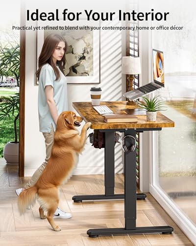 BIZUM Standing Desk Electric Adjustable Computer Desk-Stand up Desk Office Gaming Home Office Memory Desks 48x24 inches Black Frame/Rustic Brown Top - color: Rustic Brown, size: 47.2*23.6 Inch