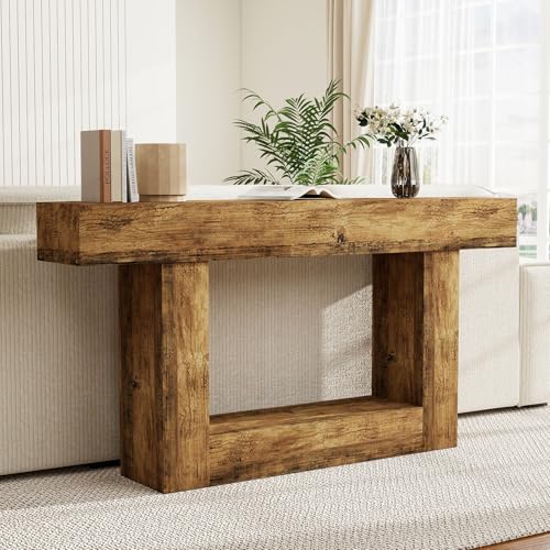 Spaco 63'' Long Console Table,2 Tier Farmhouse Entryway Table Sofa Table with Storage,Wood Behind Couch Table for Living Room, Hallway,Foyer - color: Rustic Brown (63'')