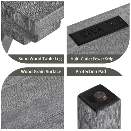 59" Dining Bar Table Set with Power Outlet, Behind Couch Sofa Table with 3 Padded Stools, 4 Piece Bar Table and Chairs Set for Living Room, Dining Room, Gray - color: O1-grey