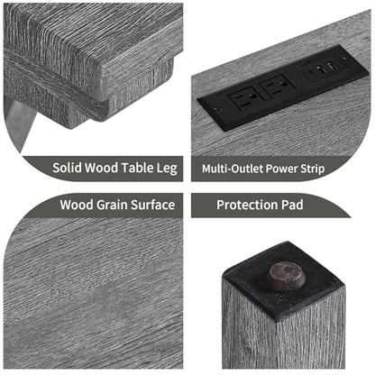 59" Dining Bar Table Set with Power Outlet, Behind Couch Sofa Table with 3 Padded Stools, 4 Piece Bar Table and Chairs Set for Living Room, Dining Room, Gray - color: O1-grey