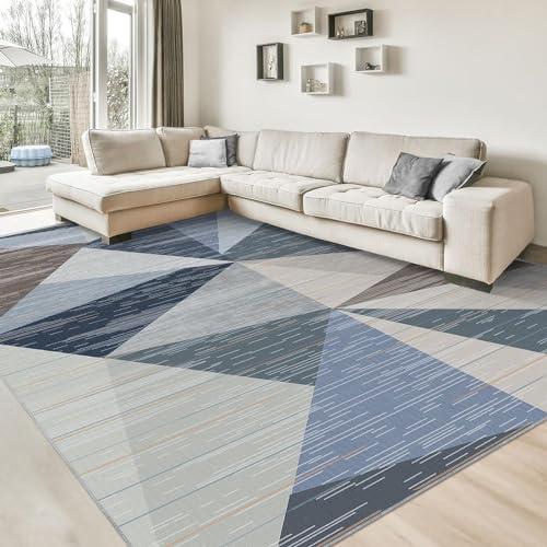 HOMFINE Washable Modern Area Rug - Geometric Style 9x12 Rugs for Living Room, Bedroom, Machine Washable Rug Soft Non Slip Non Shedding Area Rug - Blue, 9'x12' - color: Blue, size: 9' x 12' (Rectangular)